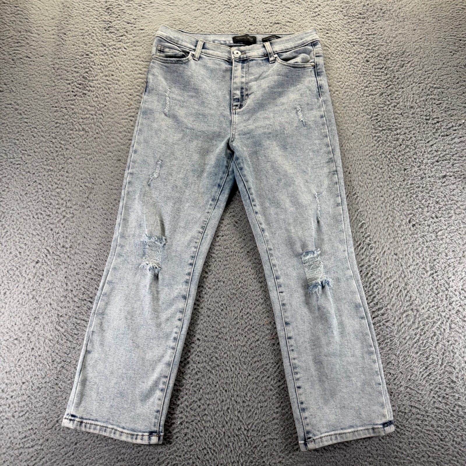 Kendall + Kylie The Icon Jeans Womens 9 Blue Denim Straight High-Rise Distressed